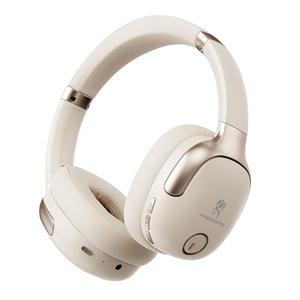 ANCAMITA Wireless Hybrid Active Noise Cancelling Headphones, 50H Playtime Wireless Over Ear Headphones with Microphone, HiFi Deep Bass, Comfortable Foldable Earphones for Travel/Work (Off White)