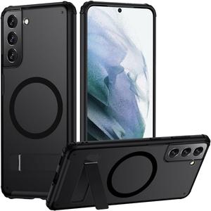 TIANNIUKE Magnetic Case for Samsung Galaxy S21 Plus,Compatible with MagSafe,Adjustable Kickstand,Translucent Matte Anti-Fingerprint,Shockproof Protective Phone Case (Kickstand Black)