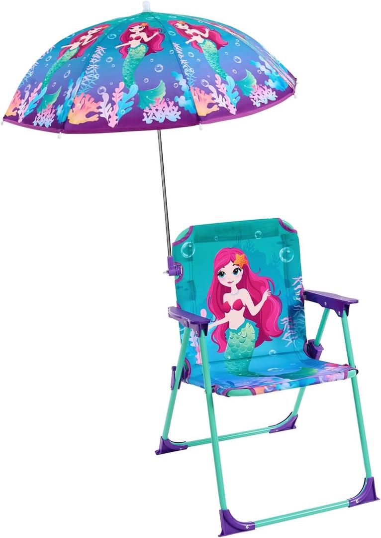 WERNNSAI Kids Beach Chair with Umbrella, Toddler Outdoor Folding Camping Chair with Canopy Sun Shade for Beach Pool Travel Picnic for Age 1-3 (Mermaid), 9.8"D x 13.7"W x 27"H