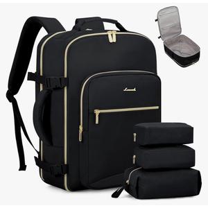 LOVEVOOK Travel Backpack for Women & Men 40L,Airline Approved Carry On Backpack Travel Essentials,TSA Carry on Luggage,Waterproof Personal Item Travel Bag,Suitcase with 3 Packing Cubes,Black-Black