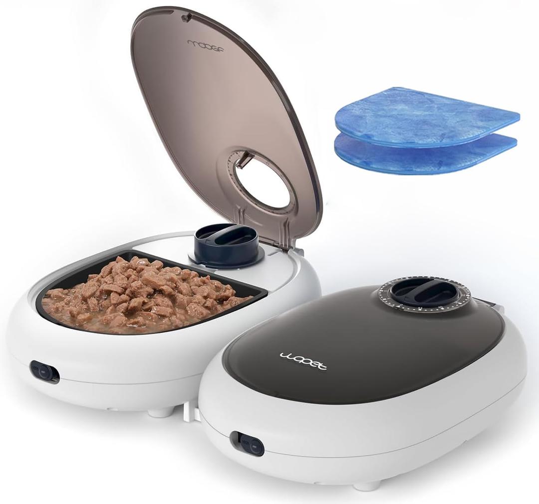 WOPET Automatic Cat Feeder 48H Programmable Pet Food Dispenser with Ice Pack for Freshness, Yogurt & Canned Meals Perfect for Cats, Kittens & Small Dogs
