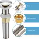 Rockgoya Bathroom Sink Drain,Drain Stopper Bathroom Sink Without Overflow,Pop Up Drain Assembly with Detachable Strainer Basket,Built-in Anti-Clogging Strainer,Stainless Steel Brushed Nickel