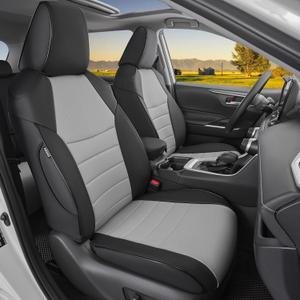 HKZ Custom Fit RAV4 Hybrid Car Seat Covers Set for 2019 2020 2021 2022 2023 2024 2025 Toyota RAV4 Hybrid Model Only LE,XLE,Limited,Woodland Edition,XLE Premium- 5 Seats Full Set Leather(Black&Grey)