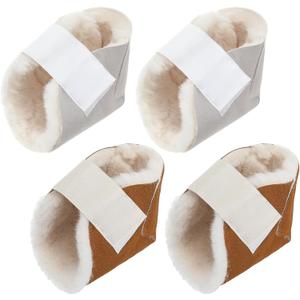 4 Pcs Heel Protector Boot Sheepskin Heel Protectors Soft Foot Cushions Pads with Securing Strap for Protect Feet Ankle Pressure Bed Sores (Beige, Brown)