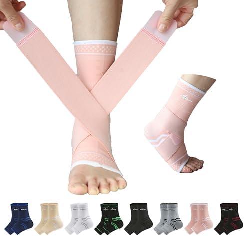 ABIRAM Ankle Brace, Ankle Compression Sleeve, Foot Sleeve (1 Pair) with Strap, Ankle Support for Sprained Foot & Arch, Plantar Fasciitis Relief Socks, Achilles Tendonitis, Women & Men,For Sports