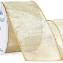 Ribbli Metallic Champagne Gold Wired Ribbon,2-1/2 Inch x Continuous 10 Yard, Deluxe Champagne Glitter, Christmas Ribbon for Crafts,Wreaths,Big Bow,Gift Wrapping, Christmas Tree Decoration