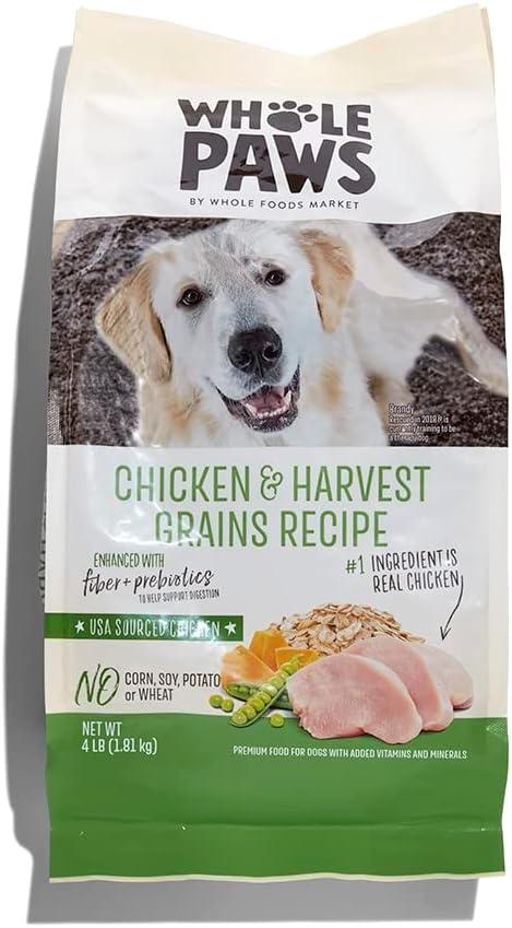 Whole Paws, Dry Dog Food, Chicken & Harvest Grains Recipe, Enhanced with Fiber & Prebiotics, 4 lb (EXP 05/13/26)