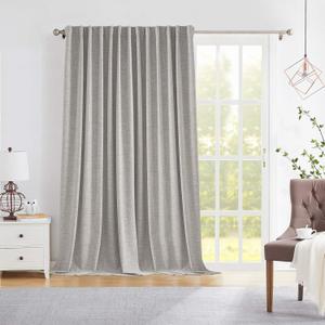 Novecozy Linen Blackout Curtains 84 Inches Long, Room Divider Curtains, Curtains & Drapes for Sliding Door/French Door, Rod Pocket/Back Tab/Hook Belt/Ring Clips(1 Panel, W100 x L84, Greyish White) (100"W x 84"L (Pack of 1))