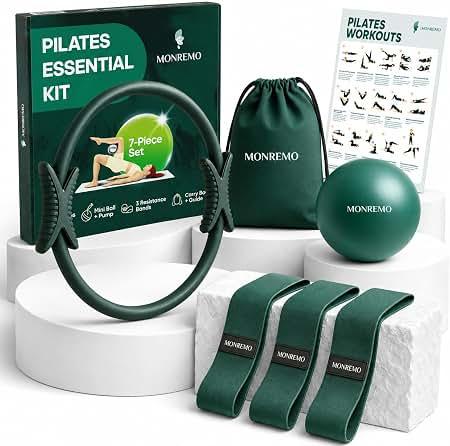 Green Pilates Kit for Women with Ring, Ball & Resistance Bands
Green home Pilates equipment set with 14-inch ring, mini ball, 3 fabric bands, pump, carry bag and workout guide