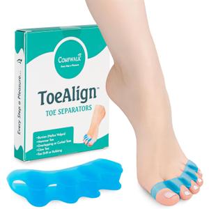 2 x Comfwalk® ToeAlign™ – Toe Separators for Men & Women – Toe Straightener Stretcher – Corrects Bunions, Overlapping Toes, Hammer Toes, Claw Toes – Soft Medical-Grade Silicone Toe Spacers (Blue)
