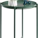 HollyHOME Round Metal Side Table, Outdoor Small Folding Accent Stand with Removable Tray, 17.72'' Portable End Table for Balconies, Gardens, Living Rooms and Bedrooms, Atrovirens