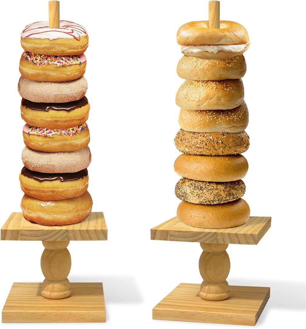 2 Pcs Donut Stand Wooden Square Doughnut Stand Bagel Stand Donut Display Tower for Dessert Table Doughnut Holders for Party Donut Display Stand for Birthday Banquet (Wooden)