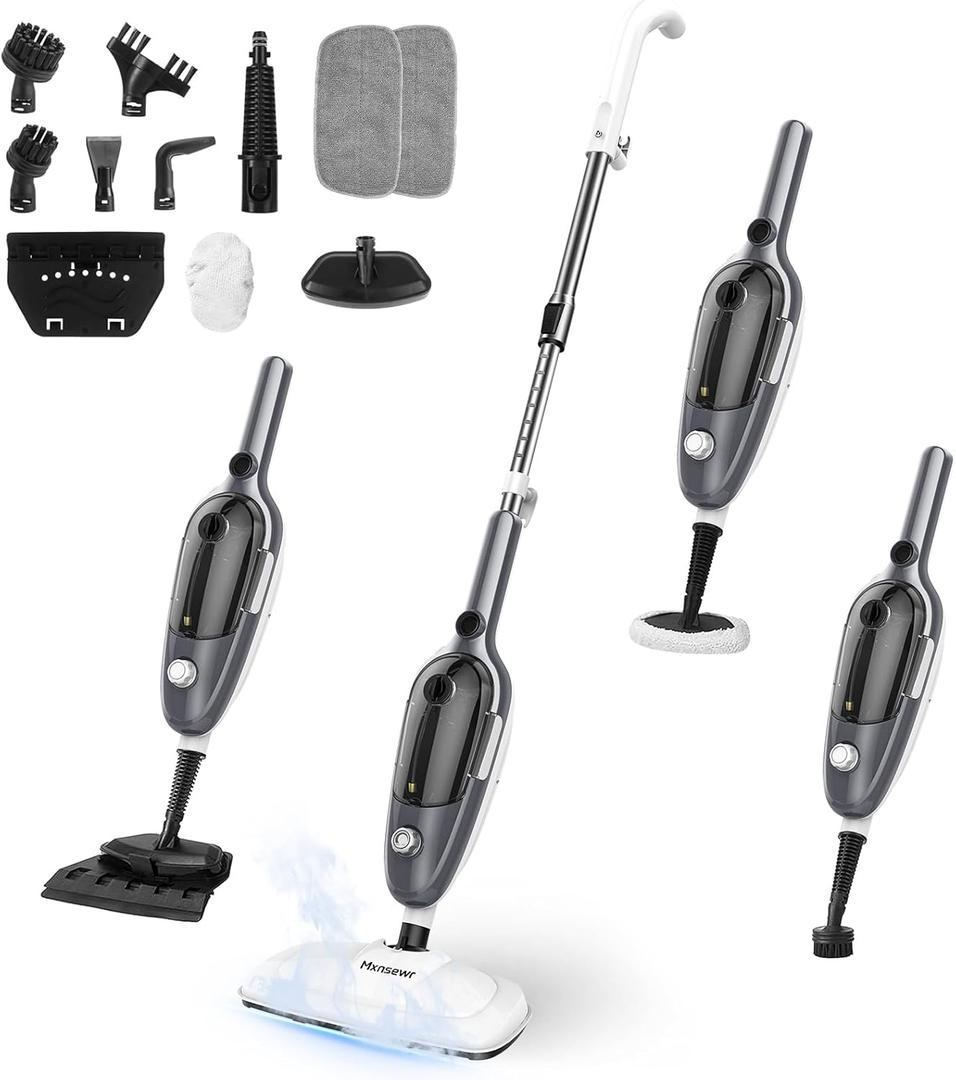 Steam Mop - All-in-one Powerful Handheld Steam Cleaner Detachable Floor Steamer with 11 Accessories, MultiPurpose Steamer for Hardwood Floors, Clothes,Windows,Tiles,Furniture,Carpet, Whole Home Use (Gray)