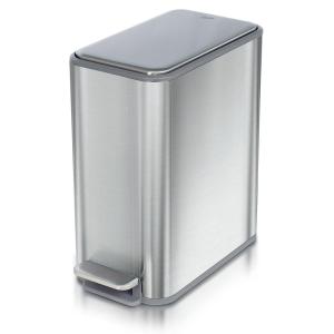 Glad Slim Bathroom Trash Can - Small Garbage Pail with Soft Close Lid & Step Foot Pedal | Narrow Stainless Steel Waste Basket with Removable Inner Bucket, 2.6 Gallon