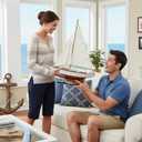 SAILINGSTORY Wooden Sailboat Decor Yacht Model Ship with Antique Finish Ivory