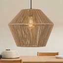 ELYONA Woven Pendant Light, 17 Modern Boho Chandelier Handwoven Rattan Basket Shade, Rustic Pendant Light Fixtures Farmhouse Ceiling Hanging Lamp for Dining Room, Kitchen Bedroom, Entryway, Foyer