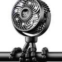 Bearwind Mini Portable Stroller Fan for Travel,360° Rotation,4-Speed LED Night Light Clip on Fans Operated by Rechargeable Battery, Baby Essentials for Car Seat Beach Bed Golf Cart (Black), Set of 3