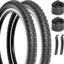 2-Pack Kids Bike Tires Set: Hycline 20x2.125 Inch (57-406 mm) Folding Replacement Puncture-Resistant Bicycle Tires and Pair 20-inch Inner Tubes with Tire Levers for BMX, MTB or Kids Children Racing