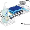 Sink Caddy Sponge Holder Kitchen Sink Organizer Sponge Caddy Expandable 16.06" to 21.02" Farmhouse Insink Accessories for Rag Detergent Brush Dish Washing Liquid Rack, Stainless Steel