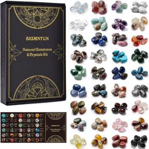 Rock Collection with 36 Types of Natural Polished Gemstones – 2.7 lbs 0.6" Assorted Crystals and Minerals, Individually Bagged Rock Collecting and Learning