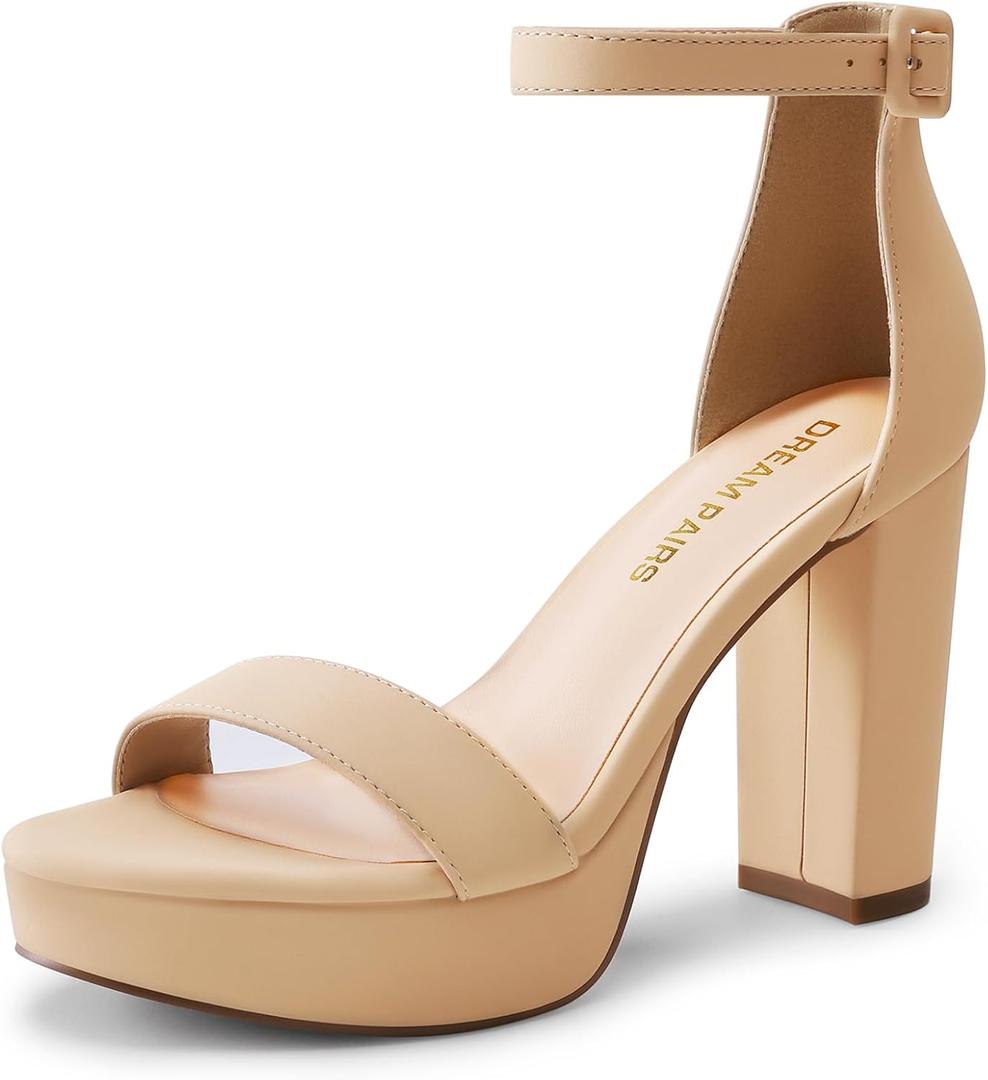 DREAM PAIRS Women's Platform Chunky High Heeled Sandals Open Toe Block Heels Ankle Strap Dress Shoes for Wedding Party Evening, Size 7