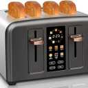 SEEDEEM Toaster 4 Slice, Stainless Toaster & Touch Control, LCD Display, 6 Bread Type, 7 Shade Settings, 1.5'' Wide Slots, Cancel/Defrost/Reheat, Removable Crumb Tray, 1800W, Dark Metallic