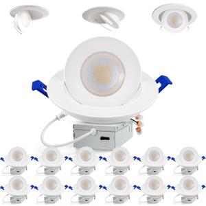 Adetu Recessed Lighting 6 inch, 360+90 Adjustable Directional 6 inch Gimbal Led Recessed Light, 2700K-5000K 5CCT Dimmable Retrofit Eyeball Can Recessed Lights with Jbox, ET (White-12 Pack)