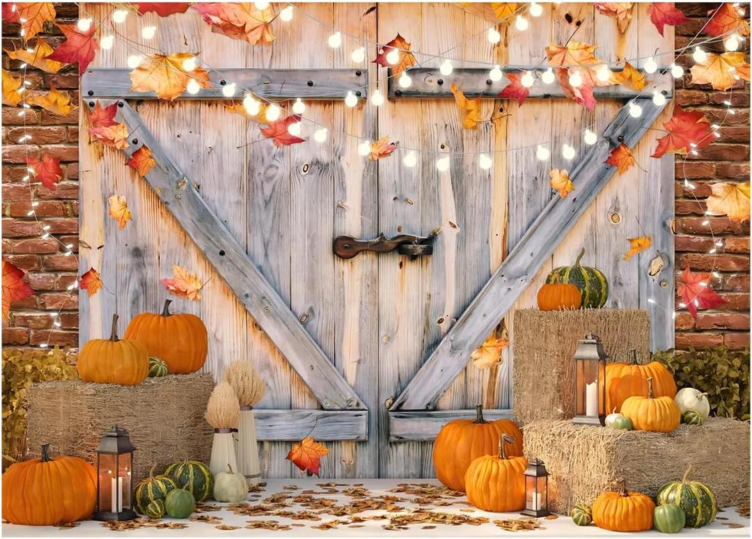 YYNXSY Fall Thanksgiving Backdrop Autumn Pumpkin Harvest Barn Background Hay Maple Leaves Baby Shower Banner Supplies Photo Booth Prop 7X5FT YY-2515