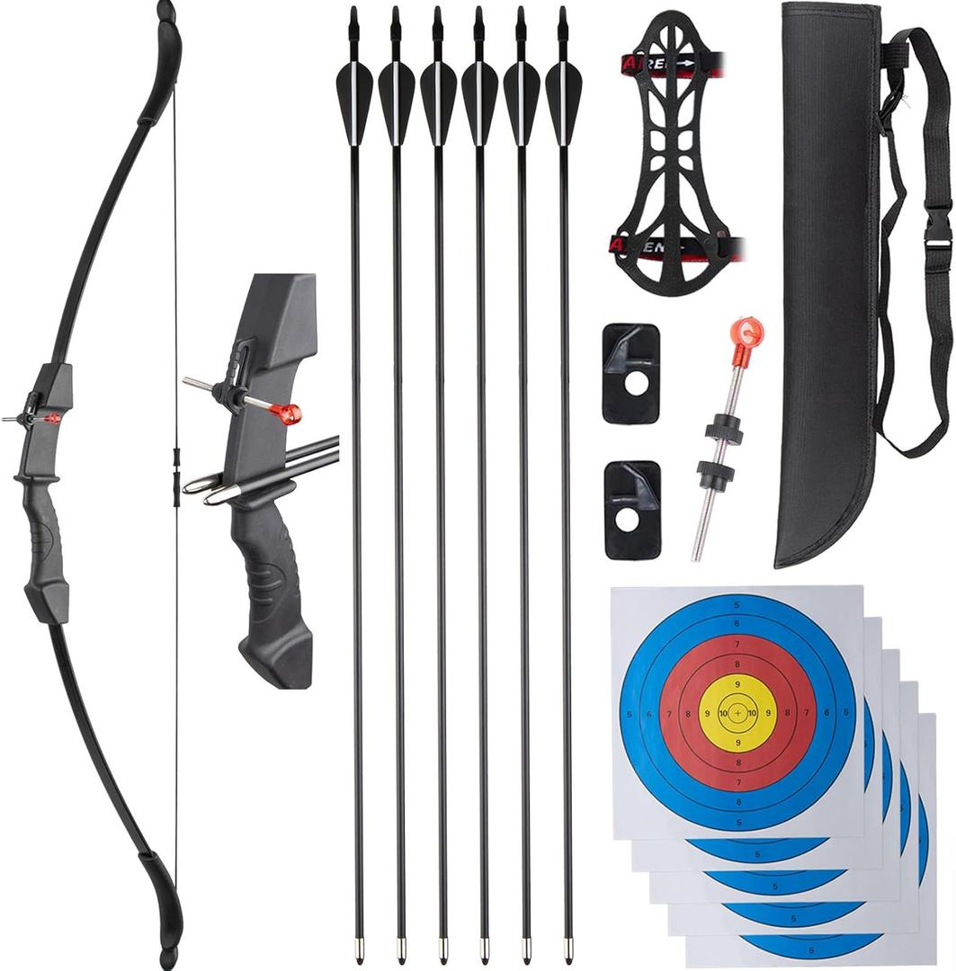 Compound Bow and Arrow Set, Left/Right Hand Bow Kit, Beginner Archery Gift with 6 Arrows, 5 Target Face, Perfect for Outdoor Backyard Activities