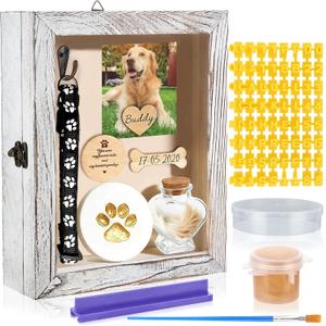 9.8'' Pet Memorial Shadow Box White Pet Sympathy Frame Set Rustic Collar Holder Picture Frame Dog Cat Sympathy Gift for Pet Lover as Loss Pet Remembrance Memory Keepsake