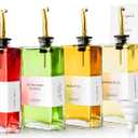 sweet grain Olive Oil Dispenser Bottle for Kitchen(4 Pack) - 17oz/500ml Oil And Vinegar Dispenser with 36 Labels and Silicone Funnel, Glass Soy Sauce Dispenser - Gold
