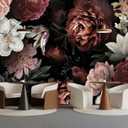 80" x 61" Moody Dark Floral Peony Butterfly Wallpaper Canvas material vintage dark floral rose wallpaper easy peel and stick removable waterproof durable home decor