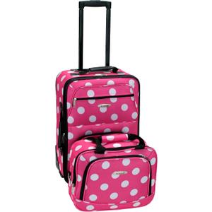 Rockland Fashion Softside 2 Piece Luggage Set, Expandable, (14" Tote/19" Upright), Pink Dot
