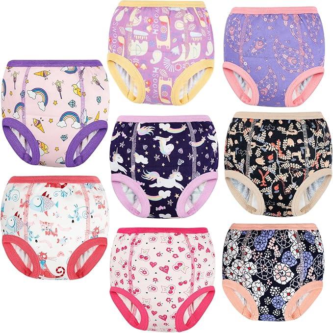 MooMoo Baby 8 Packs Potty Training Pants Cotton Absorbent Training Underwear for Toddler Boy and Girls 4T (S)