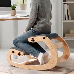 Ergonomic Kneeling Chair with Wooden Frame - Adjustable Height Office Chair with Soft Padding for Back Pain Relief, Posture Correcting Home & Office Desk Chair Wood
