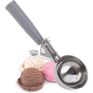 TableCraft 2108 Disher, 4 oz Stainless Steel Scoop with Gray Color-Coded Thumb Press Handle, Size 8, Ideal for Portioning Soft Foods, Dishwasher Safe, 1 Count