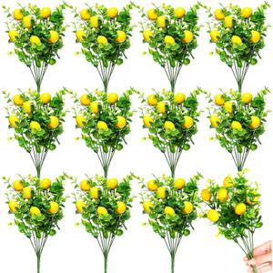 Tigeen 12 Pack Lemon for Decoration Fake Lemon Branches Artificial Vivid Yellow Faux Lemons Tables Centerpiece for Kitchen Stem Fruits for Home Spring Summer Decor