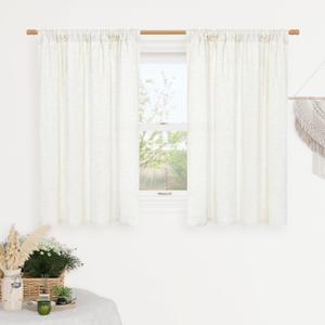 LAMIT Short Kitchen Linen Curtains 40 Inch Length 2 Panels, Light Filtering Panels Rod Pocket Neutral Privacy Small Window Drapes for Kitchen Window Over Sink/Basement, 42 x 40 Inch, Natural Ivory