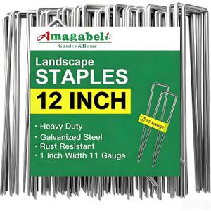 AMAGABELI GARDEN & HOME 100 Pack Galvanized Landscape Staples 12 Inch 11 Gauge Garden Staples Garden Stakes Plant Cover Stakes U-Shaped Landscape Stakes Landscape Pins for Weed Barrier Fabric