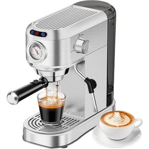 CASABREWS CM5418 Espresso Machine 20 Bar, Compact Espresso Maker with Steam Milk Frother, Stainless Steel Coffee Machine with 34oz Removable Water Tank for Cappuccino, Gift for Women or Men, Silver