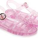 Toddler Sandals Jelly Shoes Girls Unisex Boy Flat Retro Slides Clear Kids Water Slippers Slingback Summer Beach Size 8 Adjustable Buckle Glitter Dress Soft (Pink)