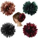 Cinaci 4 Pack Big Large Satin Rose Flower Plastic Hair Claws Clips with Bow Barrettes Clamps Bun Chignon Updo Holders Hair Accessories for Women Girls (Dark Champagne, Dark Green, Burgundy and Dark Gray)