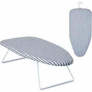 Honey-Can-Do Steel Tabletop Ironing Board with Folding Legs, Grey and White Stripe Cotton Cover, Compact Space-Saving Design, 30" L x 6" H