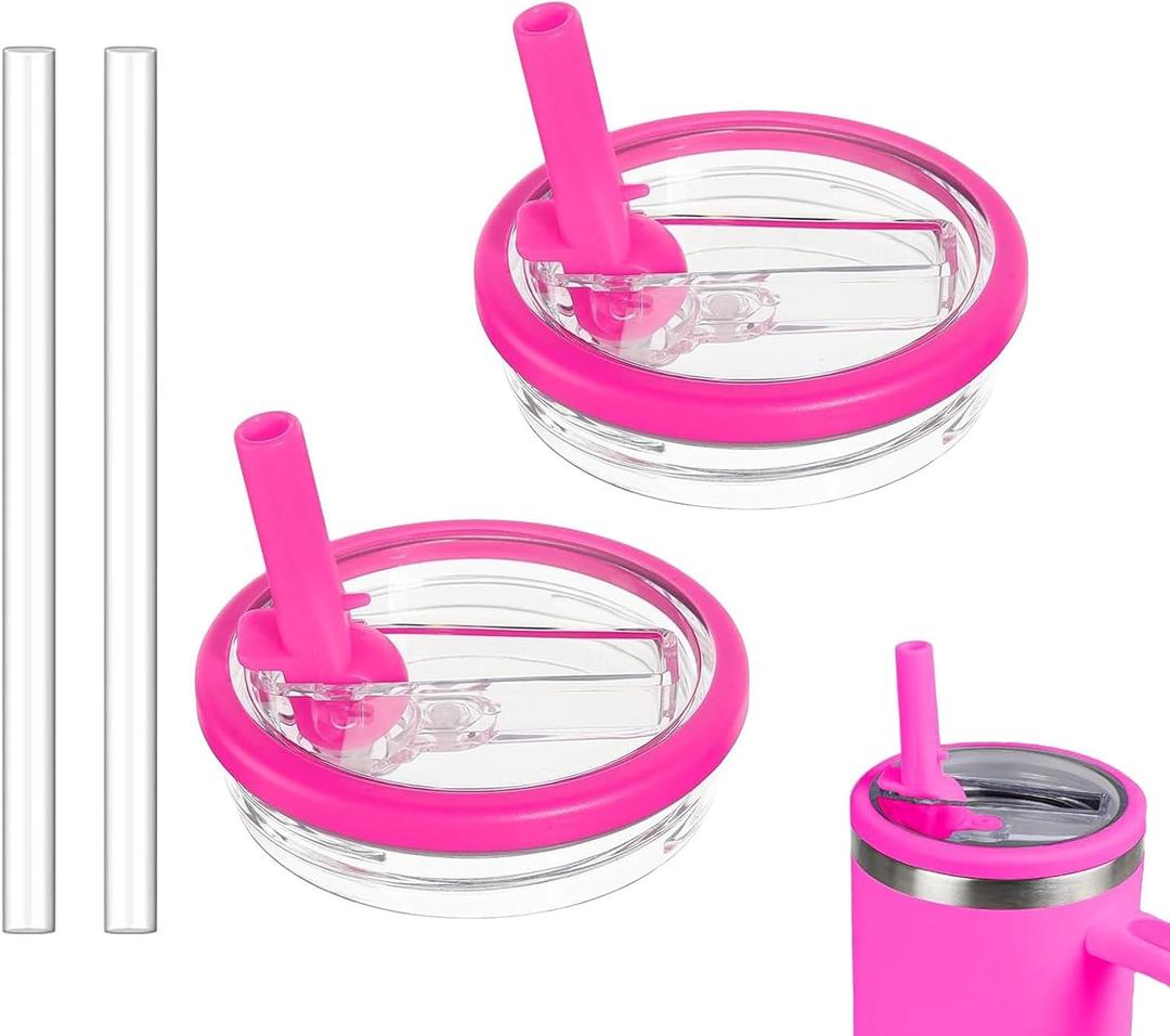 2 Pack 30 oz Tumbler Flip Straw Lid Replacement Compatible for Stanley Quencher, Leak Proof Lid Replacement for 30 OZ Stanley H2.0 FlowState Tumbler,Spill Proof Splash Reusable (Rose Red)