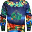 Mens Luxury Print Dress Shirt Long Sleeve Button-Down Shirt (Blue)