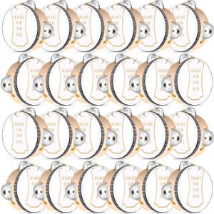 24 Set 4 Inch Tambourine for Adults Wooden Hand Held Drum with Metal Jingles, Gift Tags, White I Love You Printed Ribbon Percussion Gift Musical Instrument for Church Wedding Party Favor
