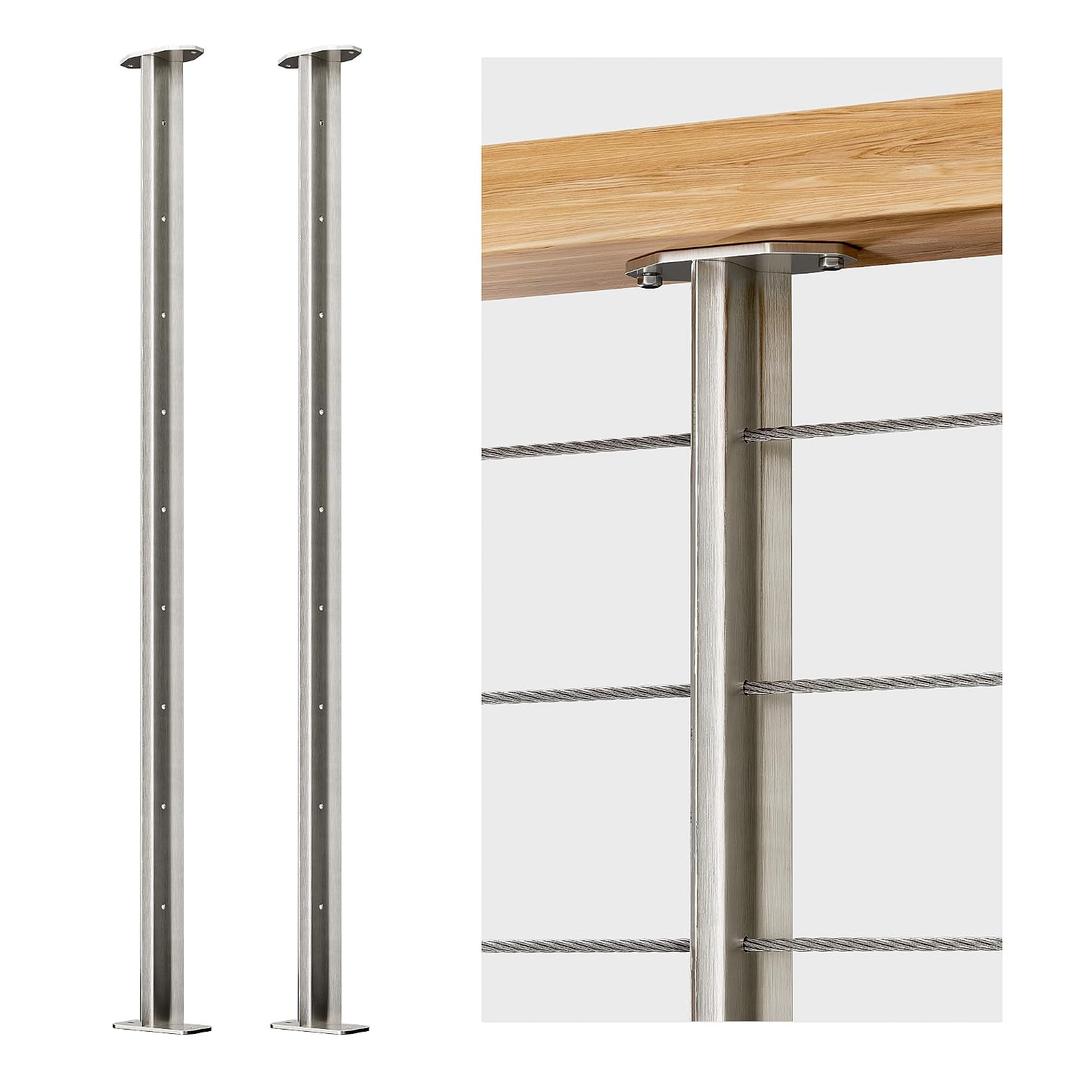 2-Pack Cable Railing Post 36inch Stainless Steel Pre-drilled Intermediate Post/Studdle Pickets for 1/8" Deck Cable Railing, Level Cable Railing Fittings, Sliver