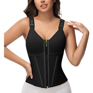 SHAPSHE Waist Trainer Corset for Women Tummy Control Sport Workout Body Shaper Vest for Women Postpartum Gym Zipper and Hooks (X-Large, Black)