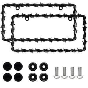 OPUHOHR 2Pcs Barbed Wire Design License Plate Frame, Universal Car Frame with Screws, Personalized License Cars for Men and Women