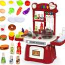 Kitchen Set for Toddler with Sound and LightPretend Cooking Food Set,Kids Kitchen PlaysetPlay Sink with Running Water and Electronic Induction StoveKitchen Accessories (red Kitchen Set)